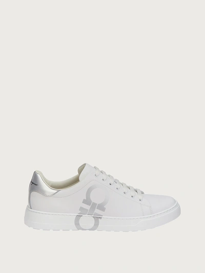 Ferragamo Gancini-print Lace-up Sneakers In White