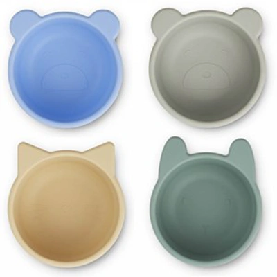 Liewood 4-pack Peppermint Malene Silicone Bowls In Green