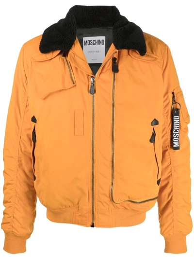 Moschino Logo-keyring Bomber Jacket In Orange