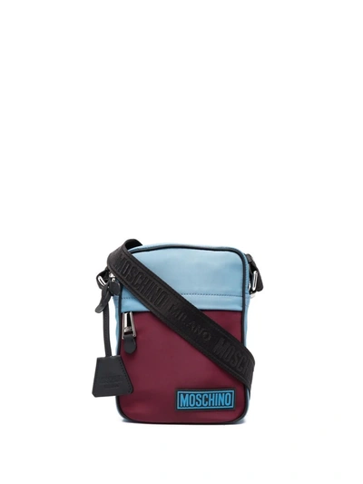 Moschino Two-tone Logo-patch Messenger Bag In Light Blue