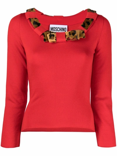 Moschino Leopard Print Details Wool Sweater In Red