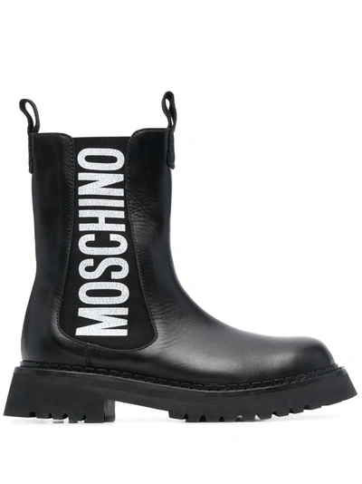 Moschino Logo-print Calf-lenght Boots In Black