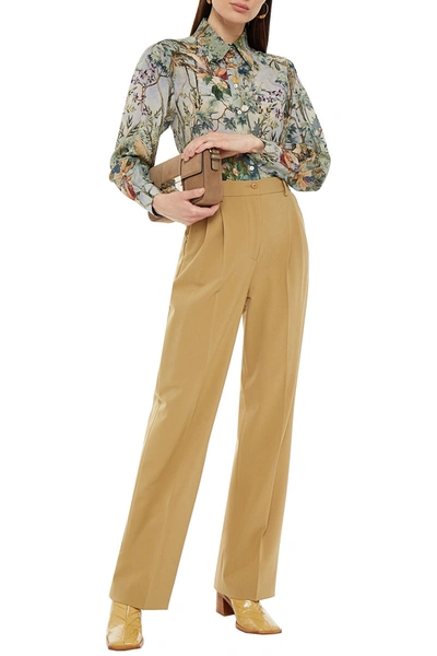 Alberta Ferretti Pleated Stretch-twill Wide-leg Pants In Mustard