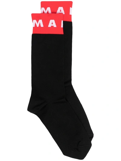 Marni Cotton & Nylon Logo Socks In Black,red