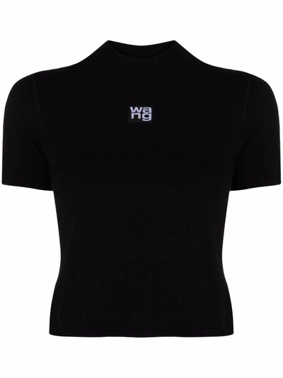Alexander Wang Logo Patch Stretch Jersey T-shirt In Black