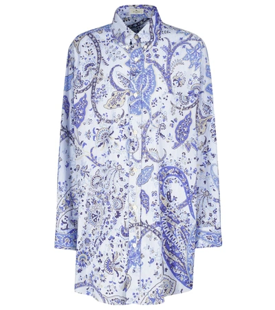 Etro Floral Cotton-blend Shirt In 蓝色