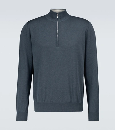 Loro Piana Mezzocollo Cotton And Silk Sweater In Blue