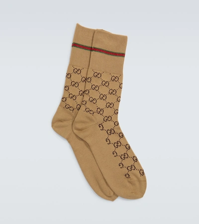 Gucci Gg Cotton Socks With Web In Brown