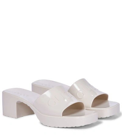 Gucci Logo Rubber Mules In Mystic White