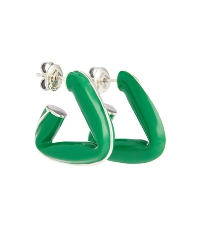 Bottega Veneta Triangular Silver Earrings With Enamel Inserts In Green