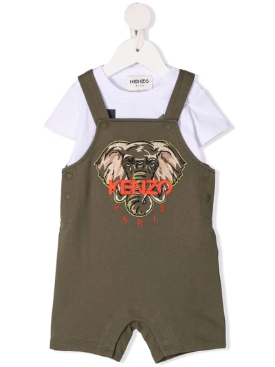 Kenzo Kids' Dungaree And T-shirt Set In Green