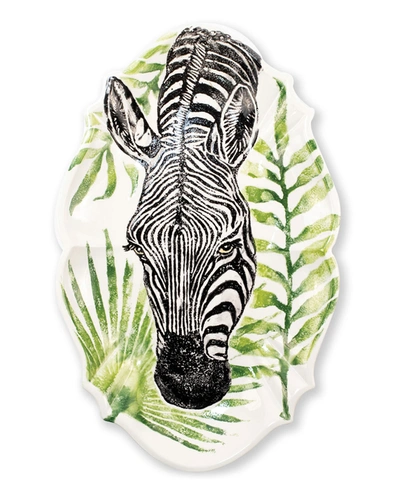 Vietri Into The Jungle Zebra Scallop Large Oval Platter In Handpainted