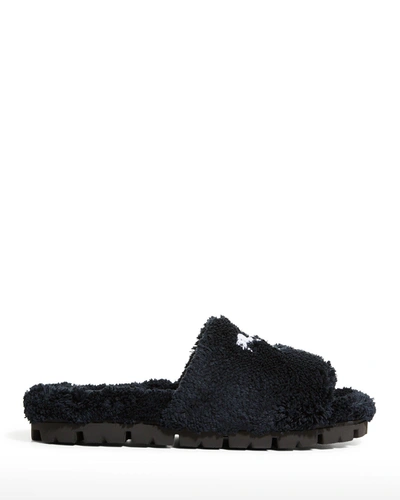 Prada 20mm Terry Cloth Slide Sandals In Schwarz