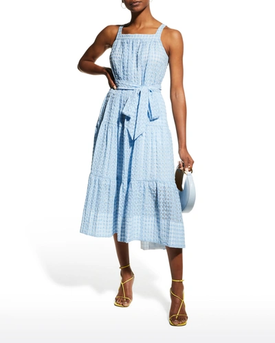 Tanya Taylor Savannah Crinkled Gingham Dress In Oxford Blue