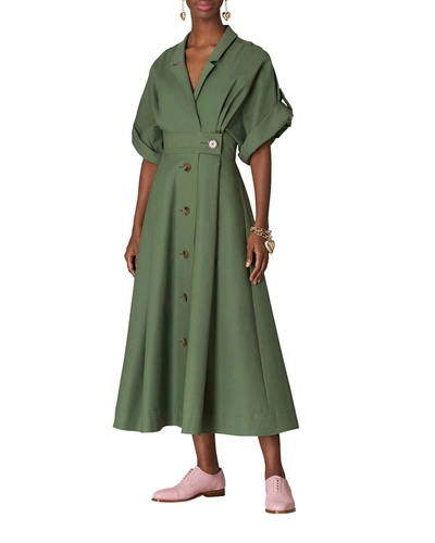 Carolina Herrera Notched-lapel Cotton-blend Midi Dress In Fern Green