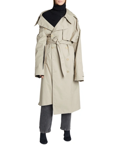 Balenciaga Asymmetric Trench Coat In Gabardine In Beige