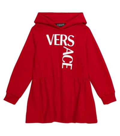 Versace Logo Hooded Sweatshirt Dress In 红色
