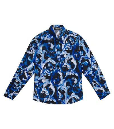 Versace Kids' Printed Cotton Shirt In Blue