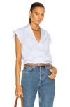 Frame White Cotton V-neck T-shirt In Ciel