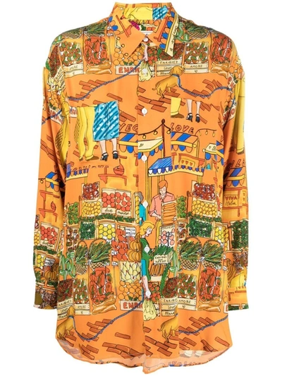 Alessandro Enriquez Multicolour Graphic-print Long-sleeved Shirt In Orange