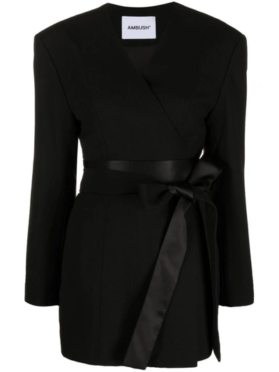 Ambush Black Virgin Wool-blend Wrap-front Blazer