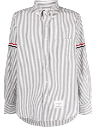 Thom Browne Grey Vertical-stripe Long-sleeve Shirt In Gray