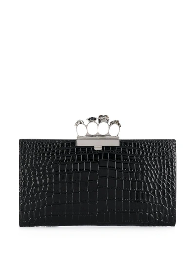 Alexander Mcqueen Crocodile-embossed Knuckleduster Clutch In Black