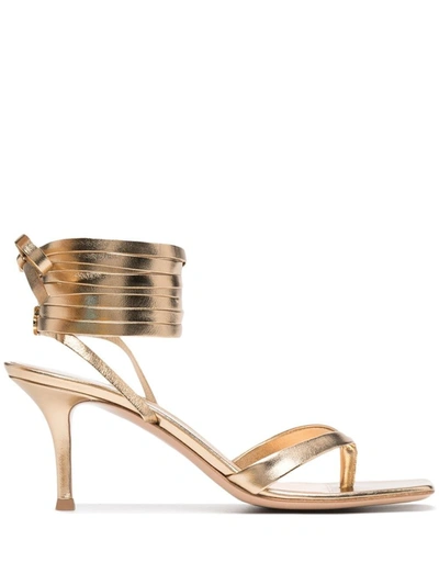 Gianvito Rossi Ribbon Gladiator Leather Heel Sandals In Neutrals