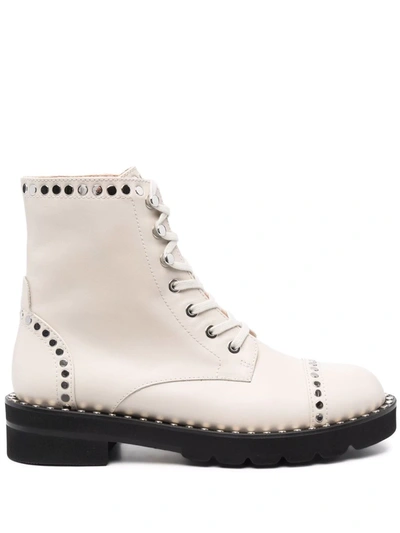 Stuart Weitzman Mila Lift Stud-embellished Boots In White