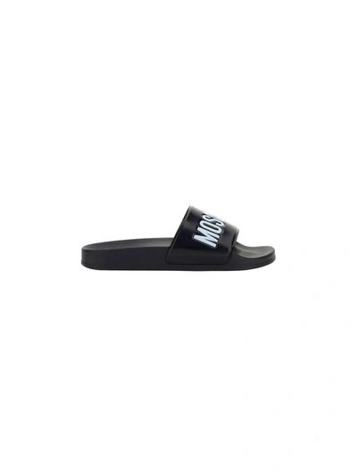 Moschino Mens Black Rubber Sandals In Schwarz