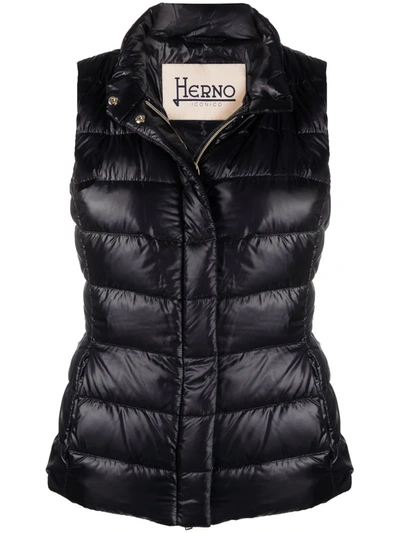 Herno Padded Zip-up Gilet In Schwarz