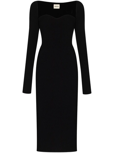 Khaite Beth Stretch Viscose Bustier Midi Dress In Negro