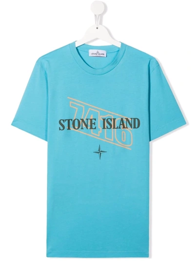 Stone Island Junior Teen Logo-print Cotton T-shirt In Blue