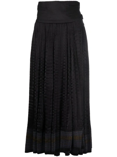 Pre-owned A.n.g.e.l.o. Vintage Cult 2000s Striped Gathered Midi Skirt In Black
