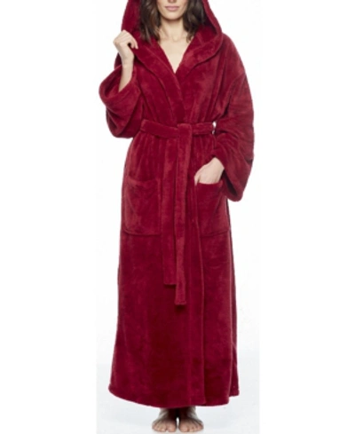 Arus Women's Hooded Full Ankle Length Fleece Bathrobe, Medium Bedding In Wine Red