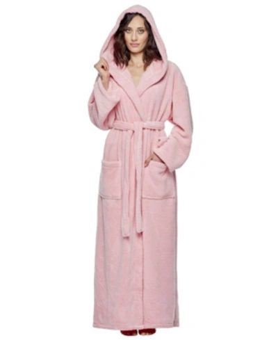 Arus Women's Hooded Full Ankle Length Fleece Bathrobe, Small Bedding In Pink