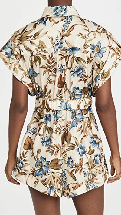 Zimmermann Aliane Belted Floral-print Linen Playsuit In Multi-colour