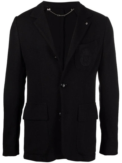 Billionaire Crest-embroidered Slim-fit Blazer In Schwarz