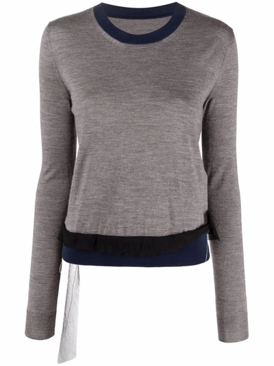 Maison Margiela Contrast-trim Long-sleeve Knitted Top In Grey
