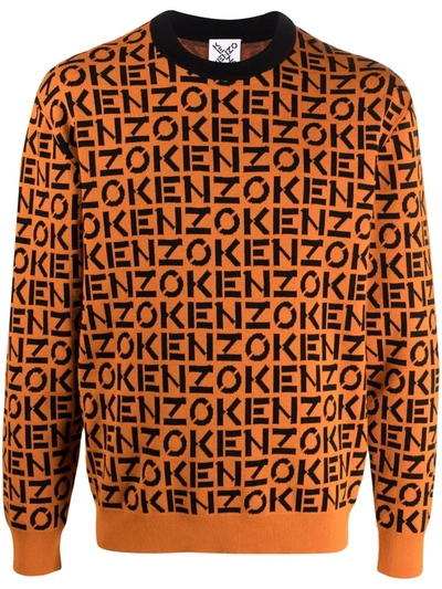Kenzo Orange Pullover With Contrasting All-over Logo