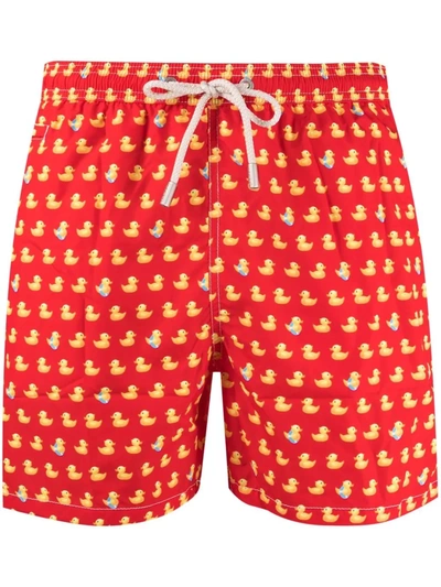 Mc2 Saint Barth Lighting Duck-print Swimming Shorts In Red