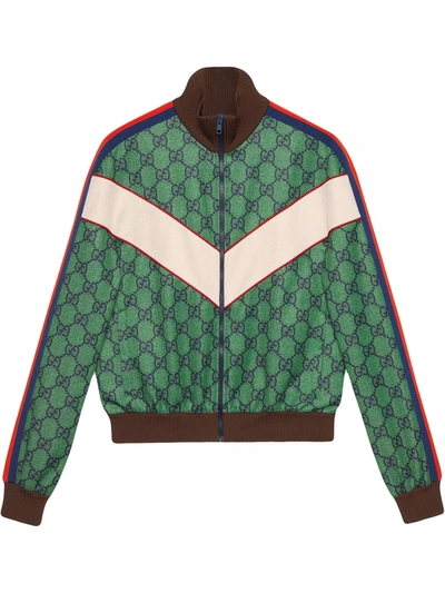 Gucci Gg Jersey Zip Jacket With Web In Green