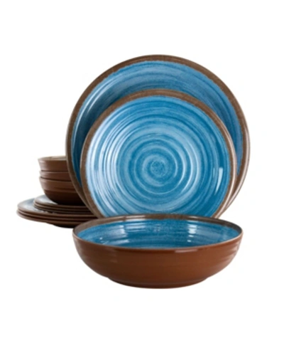 Elama Rippled Tides Melamine Dinnerware Set Of 12 Pieces In Blue