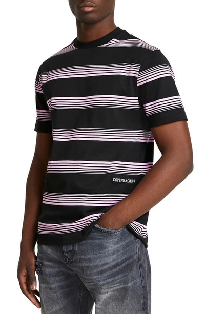 River Island Horizontal Pink City Stripe Cotton T-shirt In Black