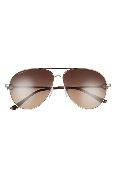 Ferragamo 61mm Timeless Aviator Sunglasses In Shiny Gold / Brown Gradient