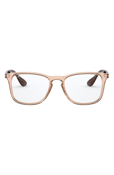 Ray Ban Unisex 52mm Square Optical Glasses In Transparent Brown
