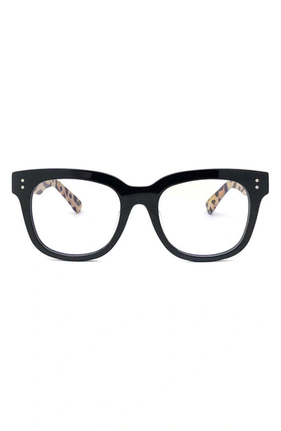 Aimee Kestenberg Houston 52mm Square Blue Light Blocking Glasses In Black With Leopard/ Clear