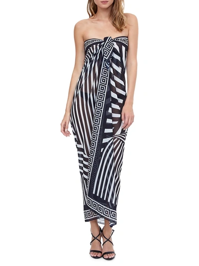 Gottex Mix Printed Maxi Self-tie Pareo Coverup In Blkwh