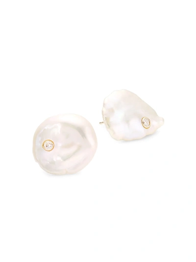 Jia Jia Women's Ocean 16mm Pearl & Diamond Bezel Stud Earrings