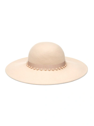 Eugenia Kim Honey Faux Pearl-embellished Wool-felt Hat In Nude